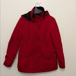 Jessica Simpson Cherry Red Faux‑Fur Hooded Winter Coat – Women’s L